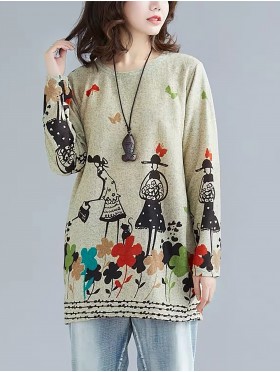 Flower Printed Jersey Knit Fashion Top